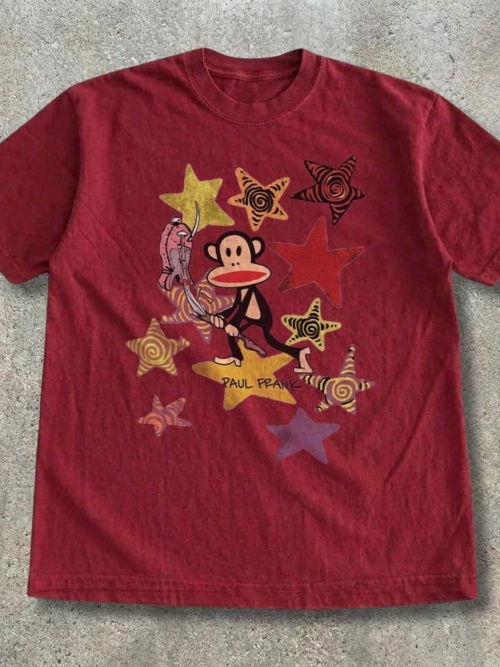 Gildan Red Short Sleeve Tee with Monkey and Star Print
